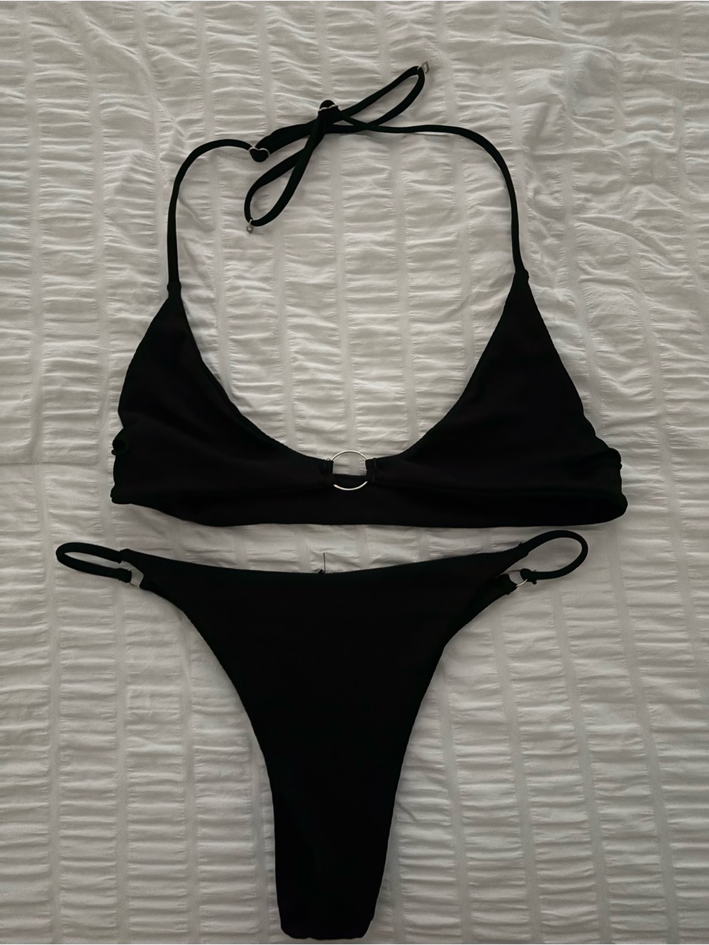 Black Triangle Ring-Accent Bikini Set - Women Swim Bikinis